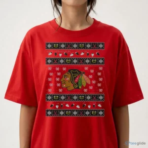 chicago blackhawks holiday lights sweater t shirt 2
