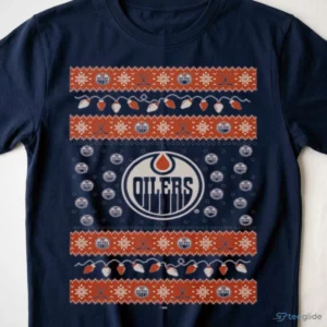 Edmonton Oilers Holiday Lights Sweater T-Shirt 2 edmonton oilers holiday lights sweater t shirt 3