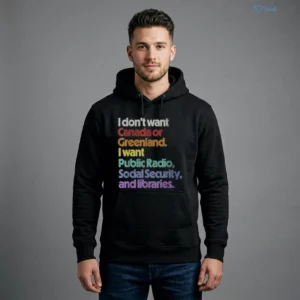 I Don'T Want Canada Or Greenland, I Want Public Radio, Social Security, And Libraries T-Shirt 3 i don t want canada or greenland i want public radio social security and t shirt 4