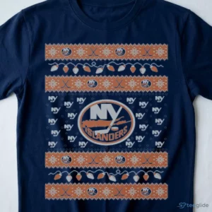 New York Islanders Holiday Lights Sweater T-Shirt 2 new york islanders holiday lights sweater t shirt 3