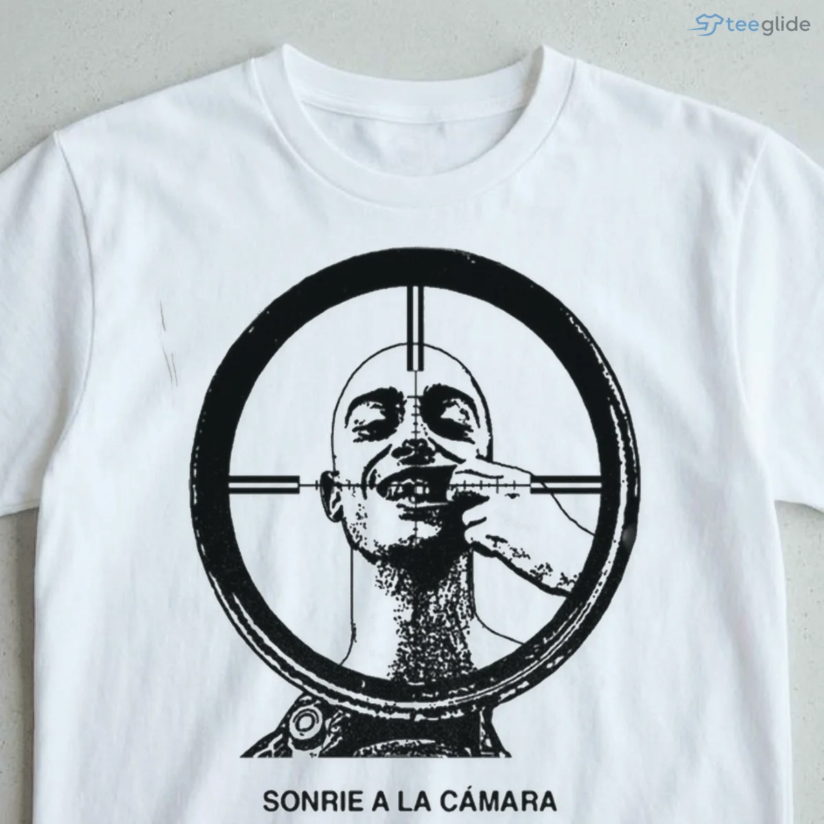 sonrie a la camara spanish smile for the camera sniper scope target bald man graphic shirt 3 sonrie a la camara spanish smile for the camera sniper scope target bald man graphic shirt 3