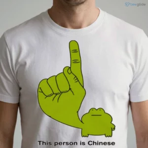this person is chinese green frog big finger pointing up shirt 1