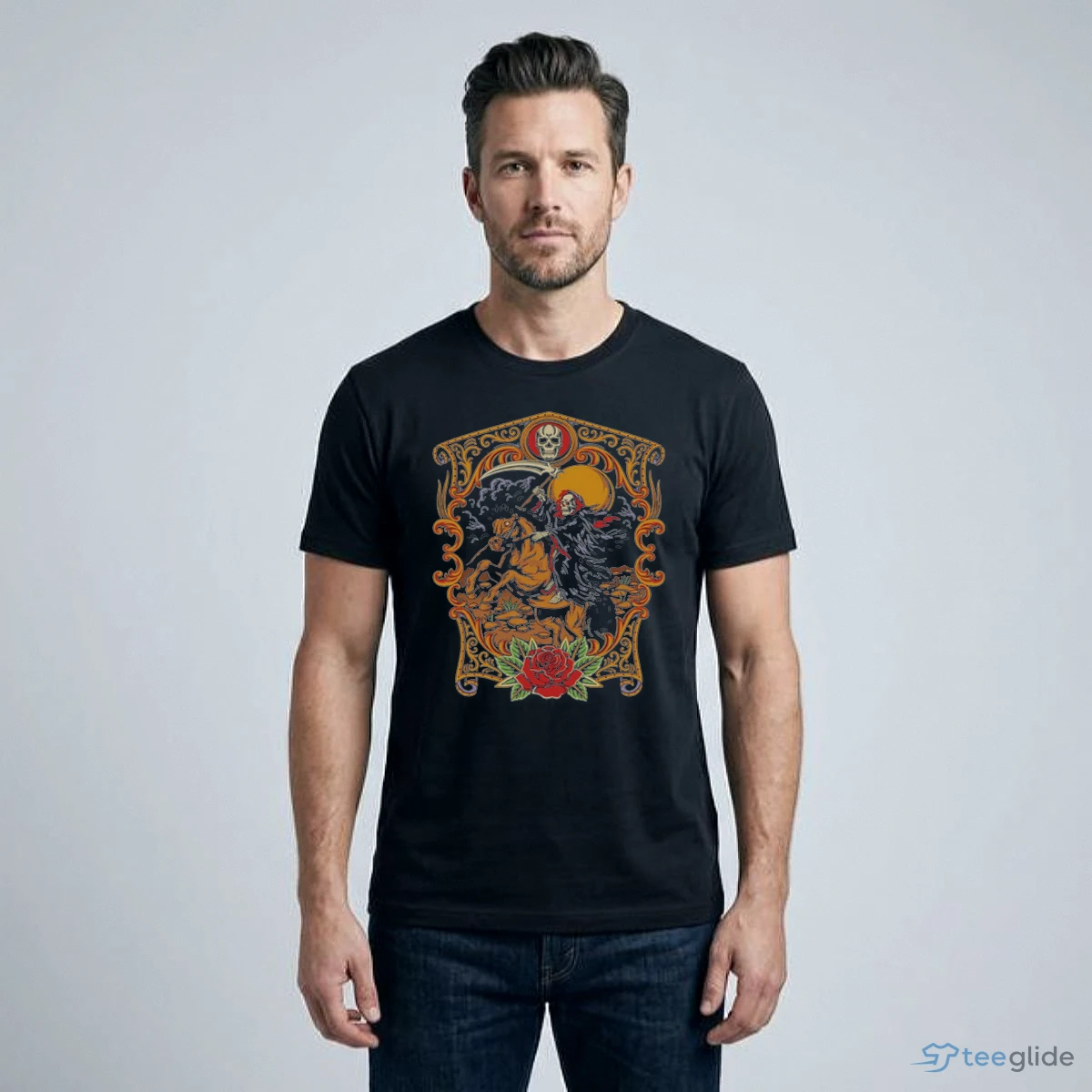 vintage grim reaper riding horse dark art skeleton gothic rose shirt 1 vintage grim reaper riding horse dark art skeleton gothic rose shirt 1