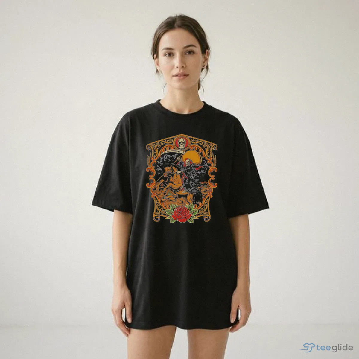 Vintage Grim Reaper Riding Horse Dark Art Skeleton Gothic Rose Shirt 8 Vintage Grim Reaper Riding Horse Dark Art Skeleton Gothic Rose Shirt - Available at teeglide