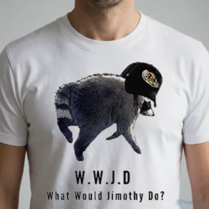 wwjd what would jimothy do raccoon with baseball cap funny meme graphic t shirt 1