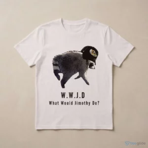 wwjd what would jimothy do raccoon with baseball cap funny meme graphic t shirt 3