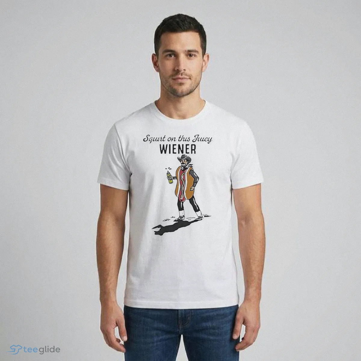 squirt on this juicy wiener cartoon cowboy hot dog costume mustard shirt 1 squirt on this juicy wiener cartoon cowboy hot dog costume mustard shirt 1