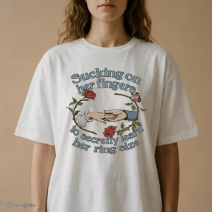 sucking on her fingers to secretly find out her ring size shirt 2