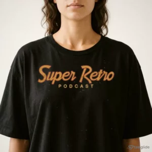super retro podcast logo shirt 2