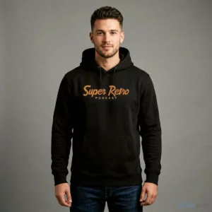 super retro podcast logo shirt 4