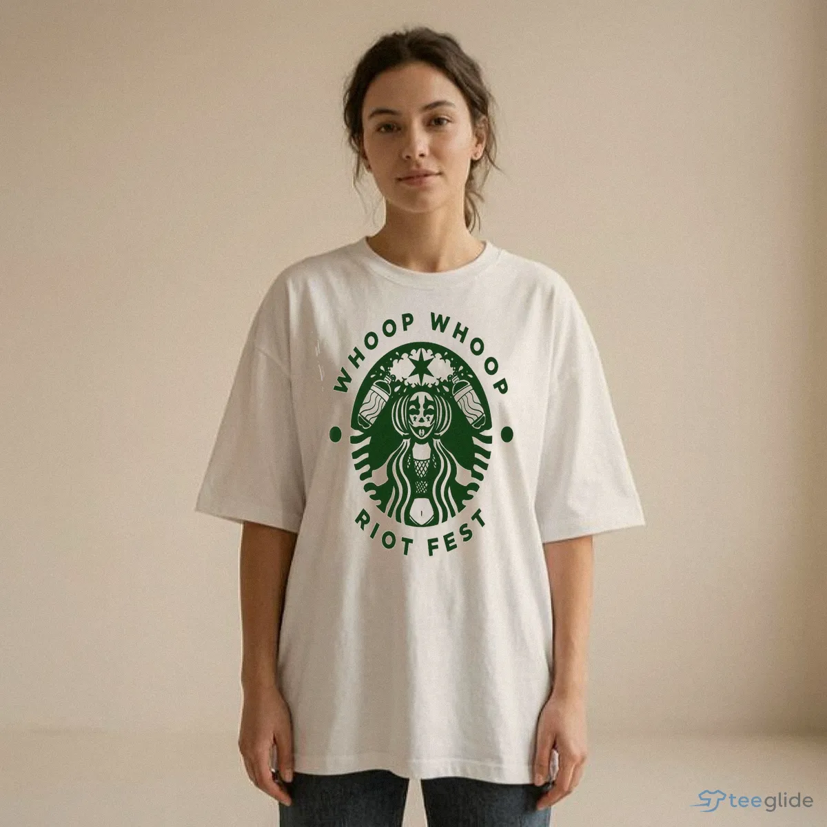 whoop whoop riot fest juggalette clown starbucks parody logo graphic shirt 2 whoop whoop riot fest juggalette clown starbucks parody logo graphic shirt 2